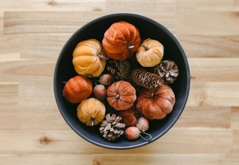 A bowl filled with lots of different types of pumpkins